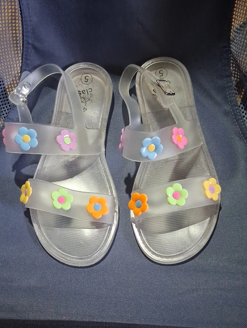 Clear Jelly Sandals with Multicolor Flower Accents - Kids 5